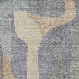 HomeRoots 5' X 8' Abstract Gray Wheat Beige Area Rug - Washable, UV Protected, Stain-Resistant, Modern Design 706261