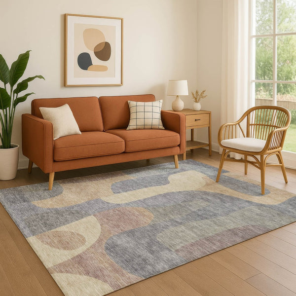 HomeRoots 8' X 10' Gray Wheat Beige Abstract Area Rug - Washable, UV Protected, Durable for Family Spaces 706263