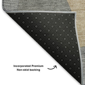 HomeRoots 8' X 10' Gray Wheat Beige Abstract Area Rug - Washable, UV Protected, Durable for Family Spaces 706263