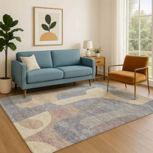 HomeRoots 8' X 10' Gray Wheat Beige Abstract Area Rug - Washable, UV Protected, Durable for Family Spaces 706263