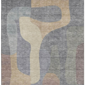 HomeRoots 8' X 10' Gray Wheat Beige Abstract Area Rug - Washable, UV Protected, Durable for Family Spaces 706263