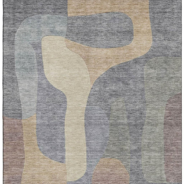 HomeRoots 8' X 10' Gray Wheat Beige Abstract Area Rug - Washable, UV Protected, Durable for Family Spaces 706263