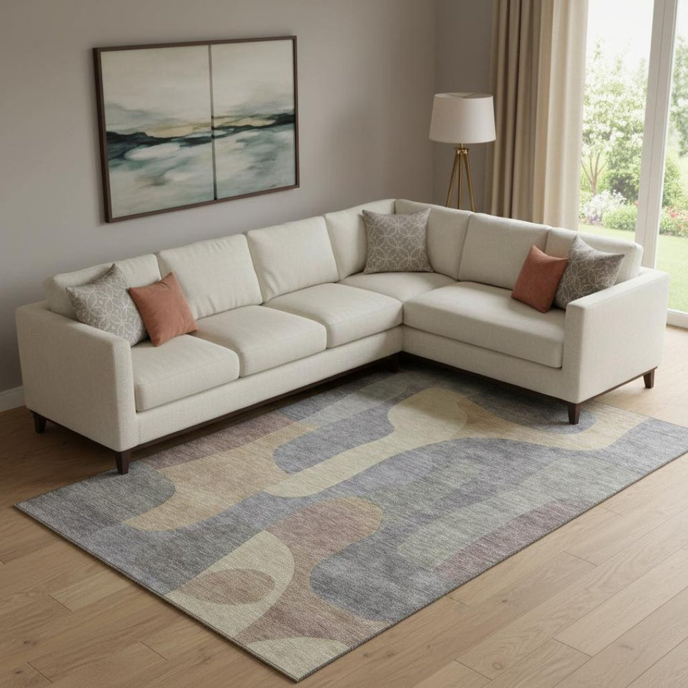 HomeRoots 9' X 12' Abstract Gray, Wheat & Beige Washable Area Rug with UV Protection for High-Traffic Rooms 706264