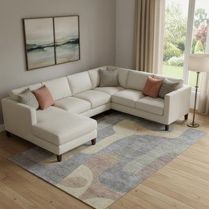 HomeRoots 10' X 14' Abstract Gray, Wheat & Beige Washable Area Rug with UV Protection for Stylish Homes 706265