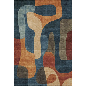 HomeRoots 5' X 8' Washable Navy Blue, Orange & Rust Abstract Area Rug - Durable, UV-Protected & Stylish Design 706267