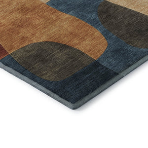 HomeRoots 5' X 8' Washable Navy Blue, Orange & Rust Abstract Area Rug - Durable, UV-Protected & Stylish Design 706267