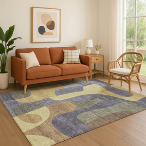 HomeRoots 5' X 8' Purple and Wheat Abstract Washable Area Rug - Durable, Stylish, UV-Protected for All Homes 706273