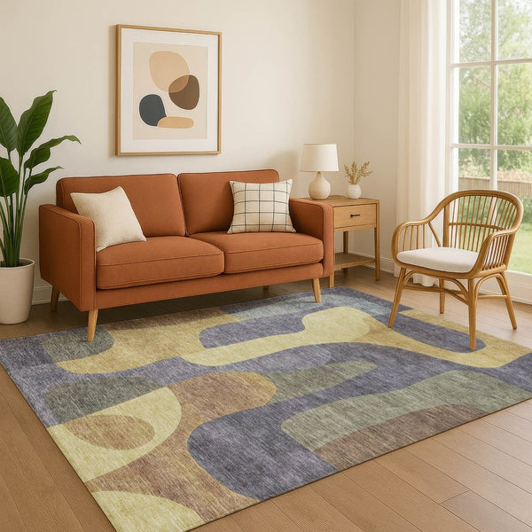 HomeRoots 5' X 8' Purple and Wheat Abstract Washable Area Rug - Durable, Stylish, UV-Protected for All Homes 706273