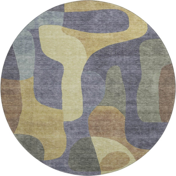 HomeRoots 8' Purple & Wheat Abstract Washable Round Rug - UV-Protected, Stain-Resistant, and Pet-Friendly! 706274