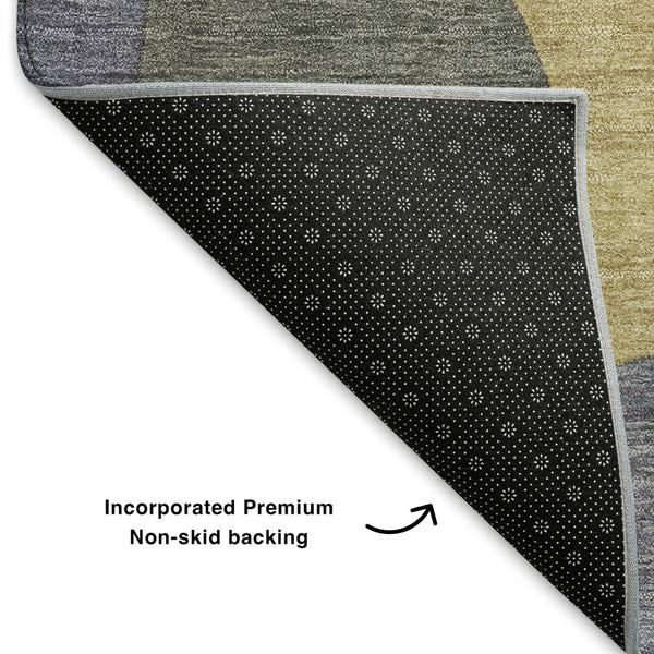 HomeRoots 8' Purple & Wheat Abstract Washable Round Rug - UV-Protected, Stain-Resistant, and Pet-Friendly! 706274