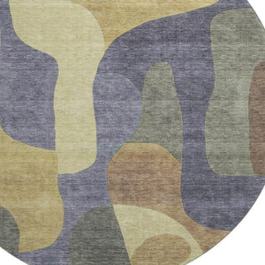 HomeRoots 8' Purple & Wheat Abstract Washable Round Rug - UV-Protected, Stain-Resistant, and Pet-Friendly! 706274