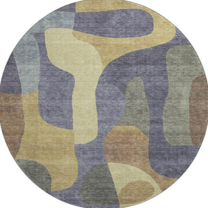 HomeRoots 8' Purple & Wheat Abstract Washable Round Rug - UV-Protected, Stain-Resistant, and Pet-Friendly! 706274
