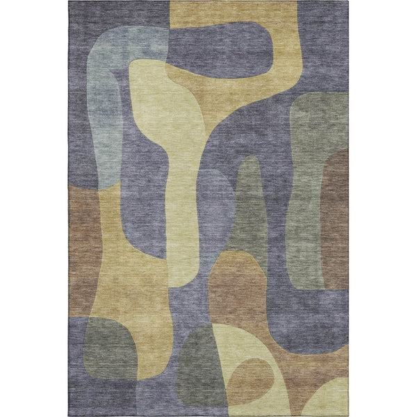 HomeRoots 9' X 12' Purple And Wheat Abstract Area Rug - Washable, UV Protected, Non-Slip for Modern Spaces 706276