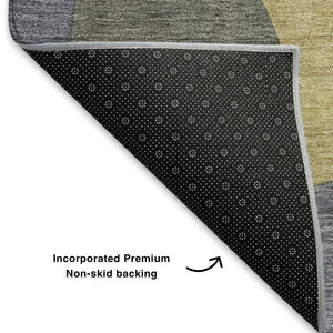 HomeRoots 9' X 12' Purple And Wheat Abstract Area Rug - Washable, UV Protected, Non-Slip for Modern Spaces 706276