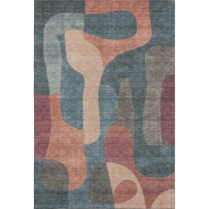 HomeRoots 5' X 8' Abstract Area Rug in Sage, Peach & Rust – Washable, Stain-Resistant, UV Protected Beauty 706279