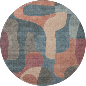 HomeRoots 8' Sage Peach and Rust Abstract Washable Round Rug - UV Protected, Stain Resistant, Easy Care! 706280