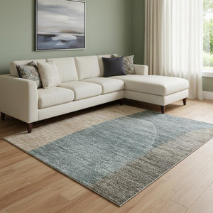 HomeRoots 8' X 10' Modern Abstract Area Rug in Sage Peach & Rust - Washable, UV Protected, Non-Slip Backing 706281