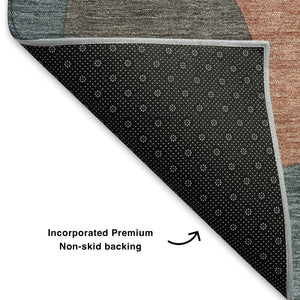 HomeRoots 8' X 10' Modern Abstract Area Rug in Sage Peach & Rust - Washable, UV Protected, Non-Slip Backing 706281