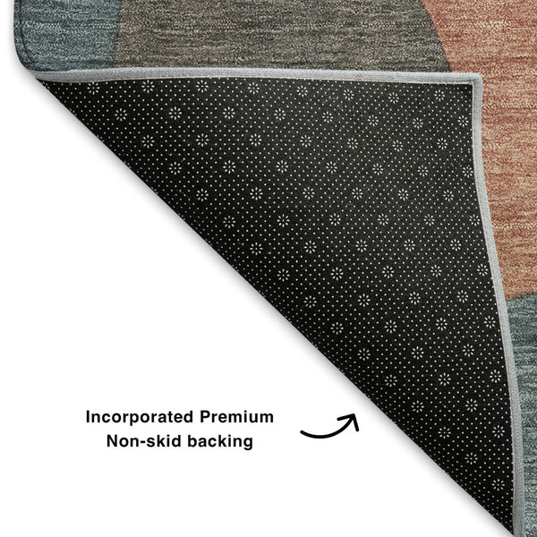 HomeRoots 8' X 10' Modern Abstract Area Rug in Sage Peach & Rust - Washable, UV Protected, Non-Slip Backing 706281