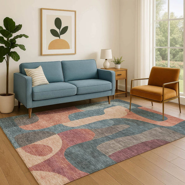 HomeRoots 8' X 10' Modern Abstract Area Rug in Sage Peach & Rust - Washable, UV Protected, Non-Slip Backing 706281