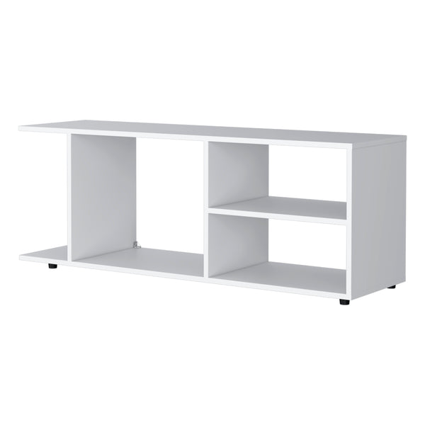 English Elm Tubac Modern TV Rack in White Melamine with Open Shelves for Media Storage, Durable 47.4" W B128P237132
