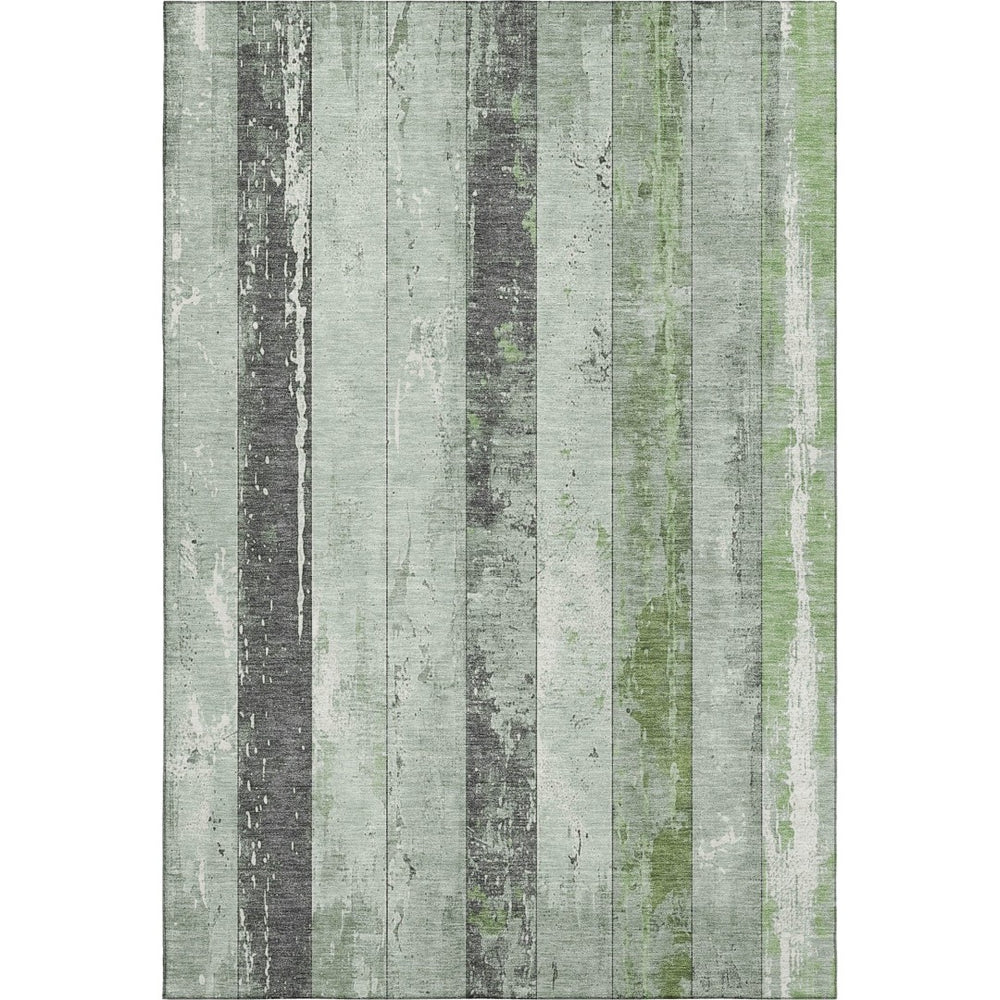 HomeRoots 5' X 8' Artichoke Green & Gray Striped Washable Area Rug – Durable, UV-Protected, Easy-Care Design 706285
