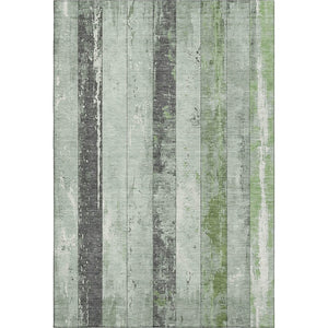 HomeRoots 5' X 8' Artichoke Green & Gray Striped Washable Area Rug – Durable, UV-Protected, Easy-Care Design 706285