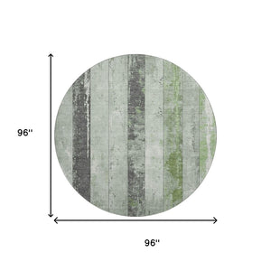 HomeRoots 8' Artichoke Green and Gray Striped Washable Round Rug - Durable, Stain-Resistant, UV Protected Style! 706286