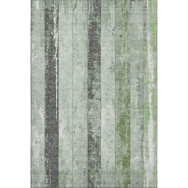 HomeRoots 10' X 14' Artichoke Green & Gray Striped Washable Area Rug with UV Protection for Kids & Pets 706289