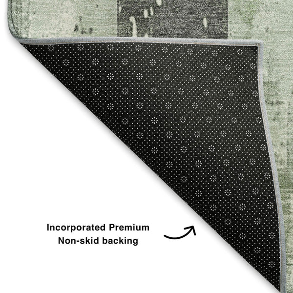 HomeRoots 10' X 14' Artichoke Green & Gray Striped Washable Area Rug with UV Protection for Kids & Pets 706289