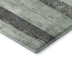 HomeRoots 10' X 14' Artichoke Green & Gray Striped Washable Area Rug with UV Protection for Kids & Pets 706289