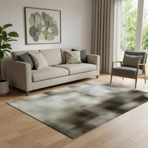HomeRoots 5' Beige and Gray Striped Washable Area Rug with UV Protection - Pet-Friendly, Durable Design for Any Room 706291