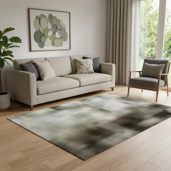 HomeRoots 5' Beige and Gray Striped Washable Area Rug with UV Protection - Pet-Friendly, Durable Design for Any Room 706291