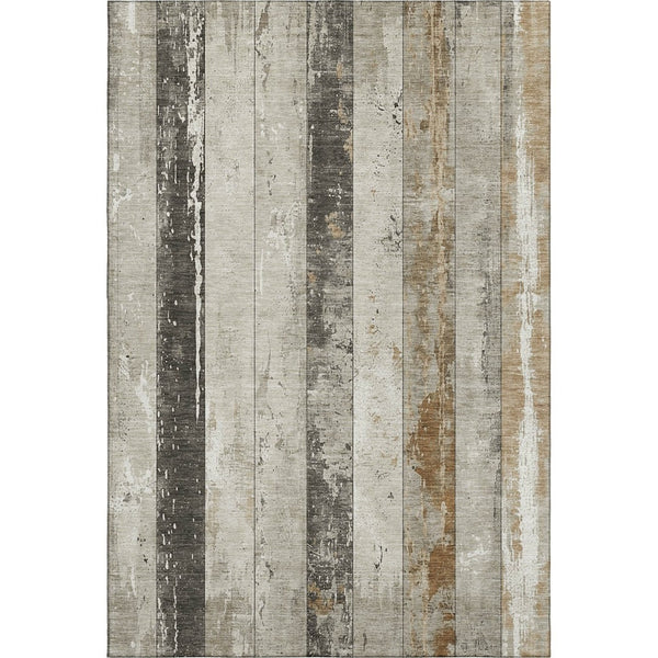 HomeRoots 5' Beige and Gray Striped Washable Area Rug with UV Protection - Pet-Friendly, Durable Design for Any Room 706291