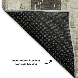HomeRoots 5' Beige and Gray Striped Washable Area Rug with UV Protection - Pet-Friendly, Durable Design for Any Room 706291
