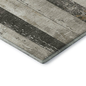 HomeRoots 5' Beige and Gray Striped Washable Area Rug with UV Protection - Pet-Friendly, Durable Design for Any Room 706291