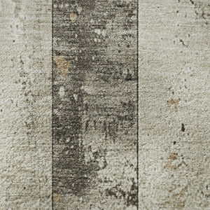 HomeRoots 5' Beige and Gray Striped Washable Area Rug with UV Protection - Pet-Friendly, Durable Design for Any Room 706291