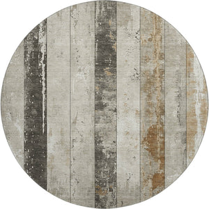 HomeRoots 8' Beige and Gray Striped Washable Round Rug - UV Resistant, Soft, Durable for High-Traffic Spaces 706292