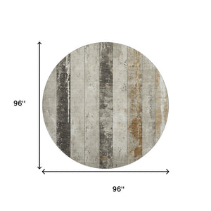 HomeRoots 8' Beige and Gray Striped Washable Round Rug - UV Resistant, Soft, Durable for High-Traffic Spaces 706292