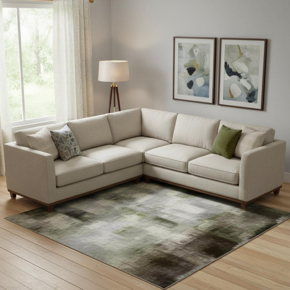 HomeRoots 9' X 12' Washable Beige & Gray Striped Area Rug – Durable, UV-Protected, Ideal for Homes with Kids & Pets 706294