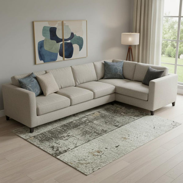 HomeRoots 10' X 14' Beige and Gray Striped Area Rug – Washable, UV-Protected, Durable, and Stylish for Any Space 706295