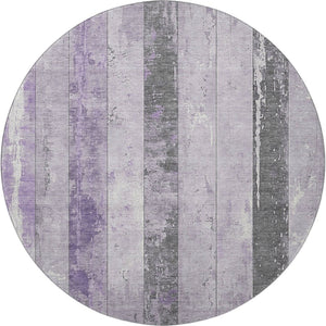 HomeRoots 8' Stylish Lavender and Gray Striped Washable Round Rug with UV Protection for Family Spaces 706298