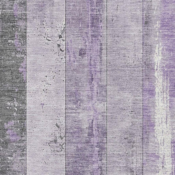 HomeRoots 8' X 10' Lavender and Gray Striped Area Rug - Washable, UV-Protected, Pet-Friendly for Easy Care 706299