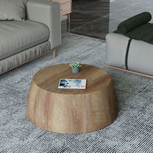 English Elm 31.5" Round Drum Coffee Table Mdf Wood Grain Modern Industrial Living Room Accent W3732P495748