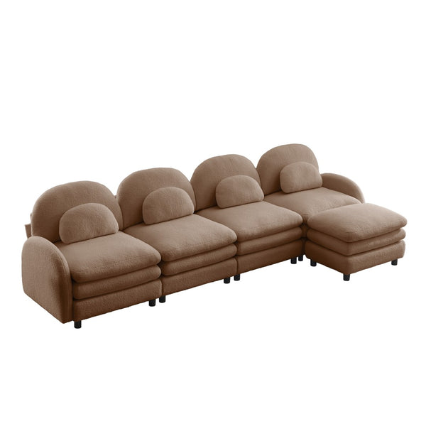 English Elm Teddy Fleece Curved Modular Sectional Sofa with Ottoman Four Seat Cloud Comfort Camel W5656S00108