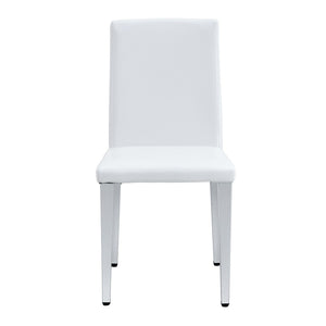 English Elm Two Pu Leather Dining Chairs Glossy White Shell Silver Metal Legs Modern Set W1151P360537