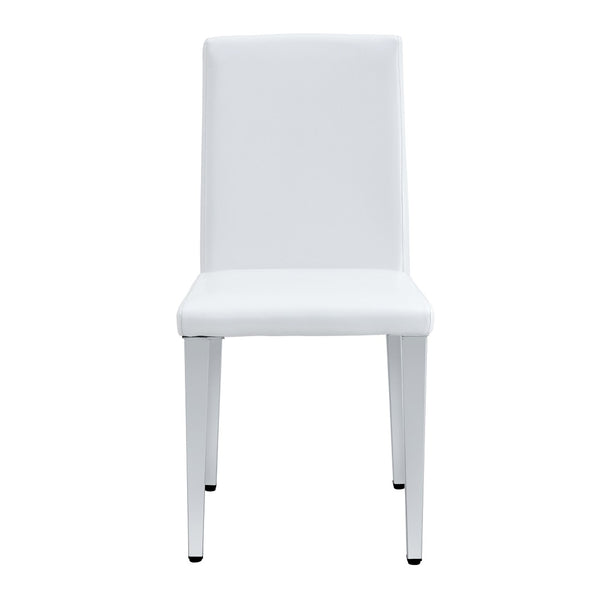 English Elm Two Pu Leather Dining Chairs Glossy White Shell Silver Metal Legs Modern Set W1151P360537