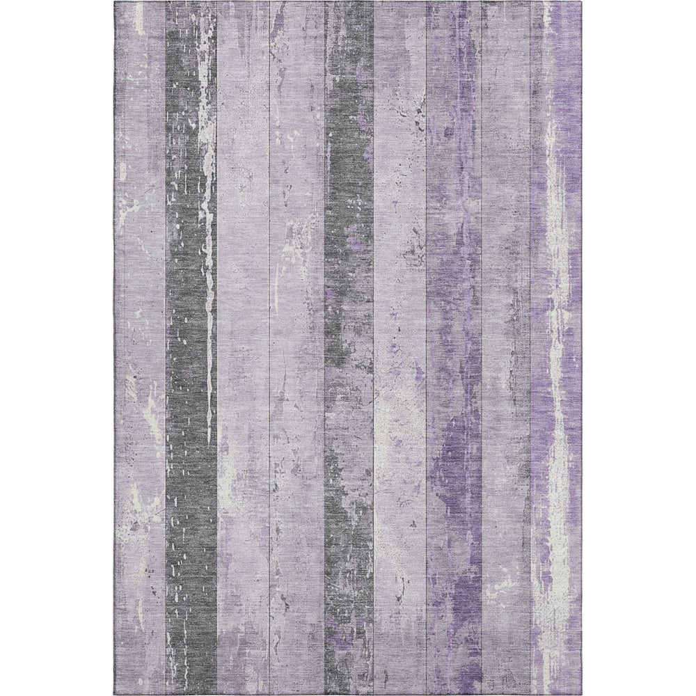 HomeRoots 9' X 12' Stylish Lavender & Gray Striped Washable Area Rug with UV Protection for Modern Spaces 706300