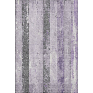 HomeRoots 9' X 12' Stylish Lavender & Gray Striped Washable Area Rug with UV Protection for Modern Spaces 706300