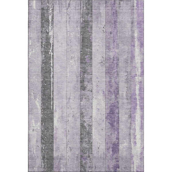 HomeRoots 9' X 12' Stylish Lavender & Gray Striped Washable Area Rug with UV Protection for Modern Spaces 706300